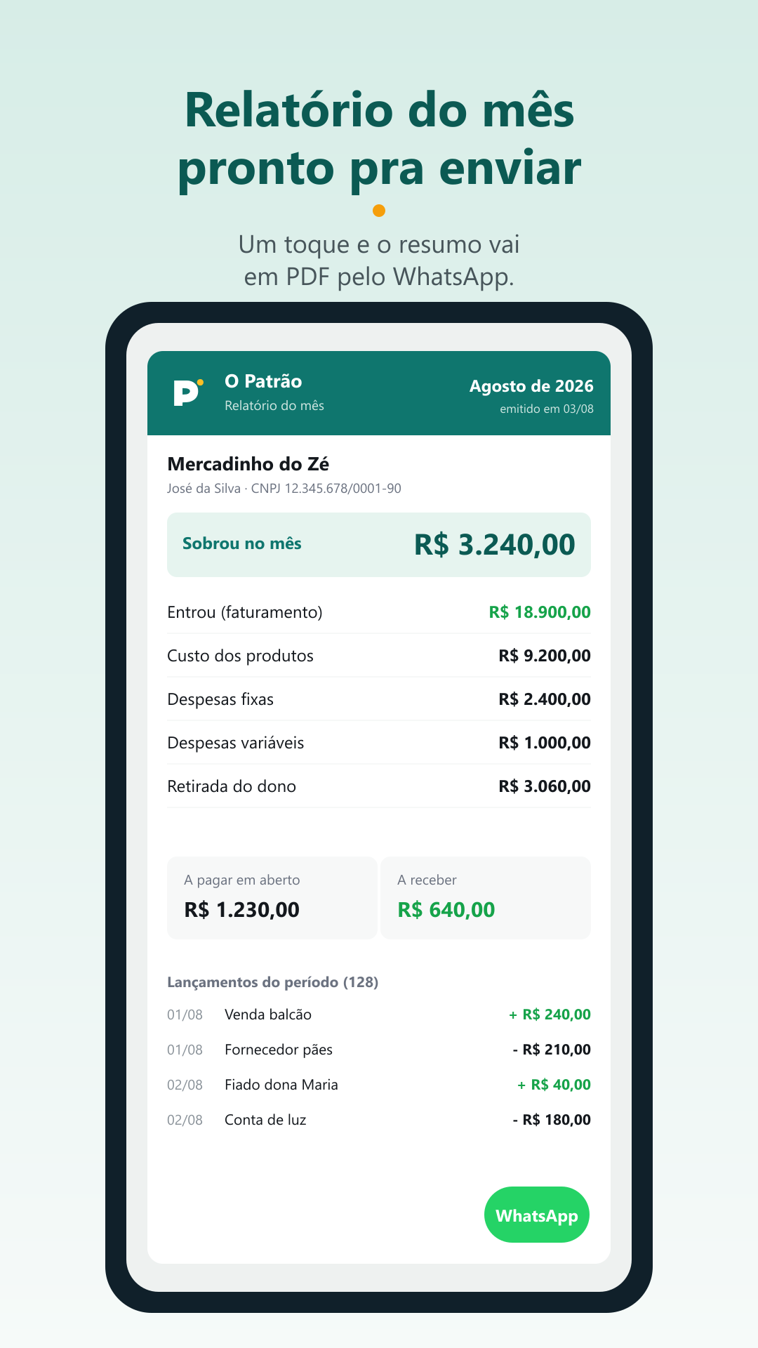 Relatório mensal em PDF pronto pra enviar